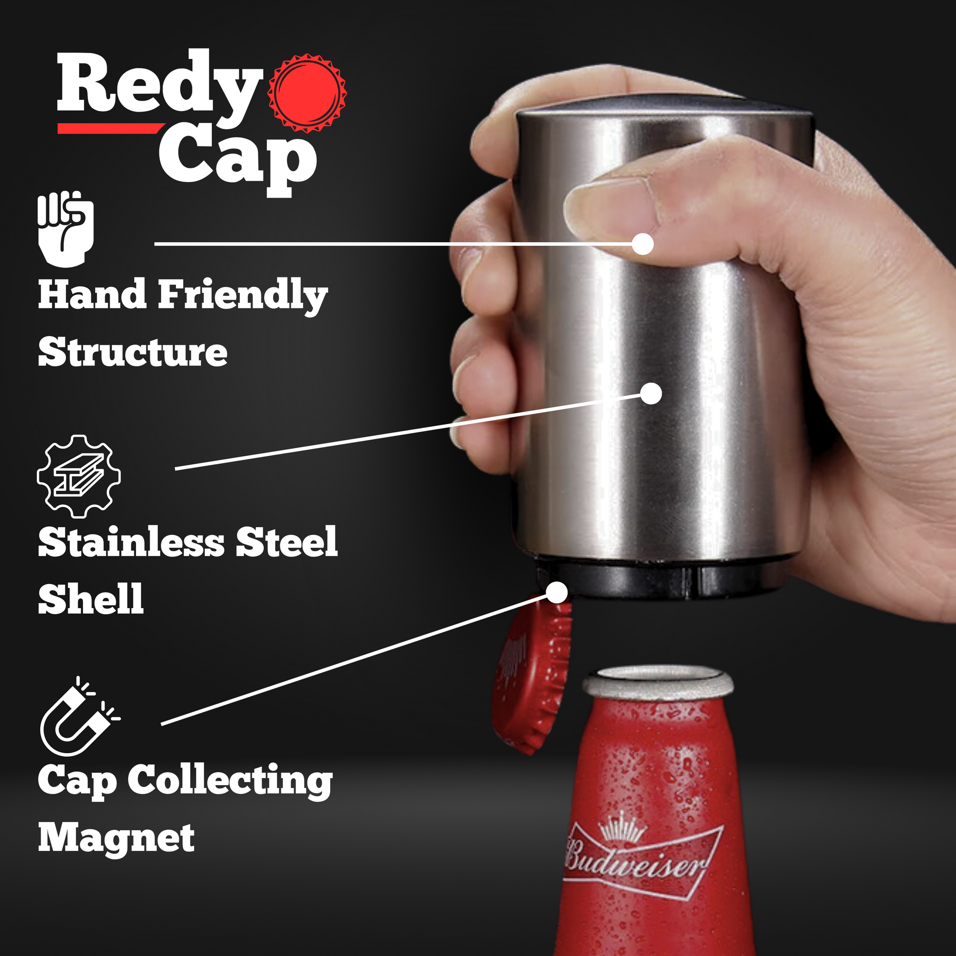 The Redy Cap™ Automatic Bottle Opener