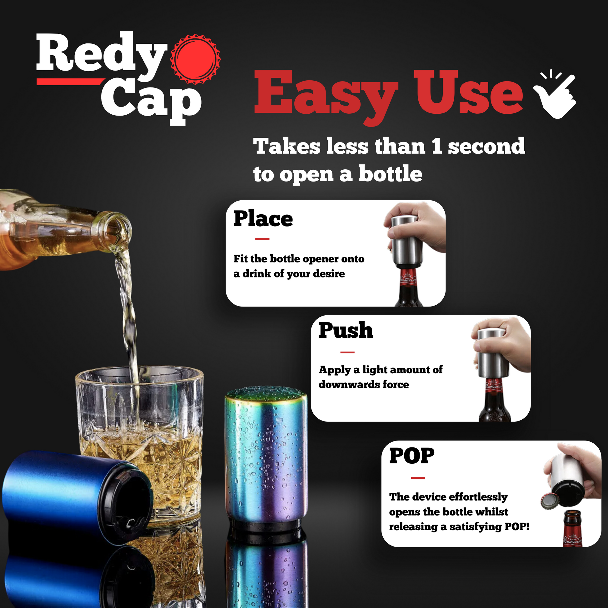 The Redy Cap™ Automatic Bottle Opener